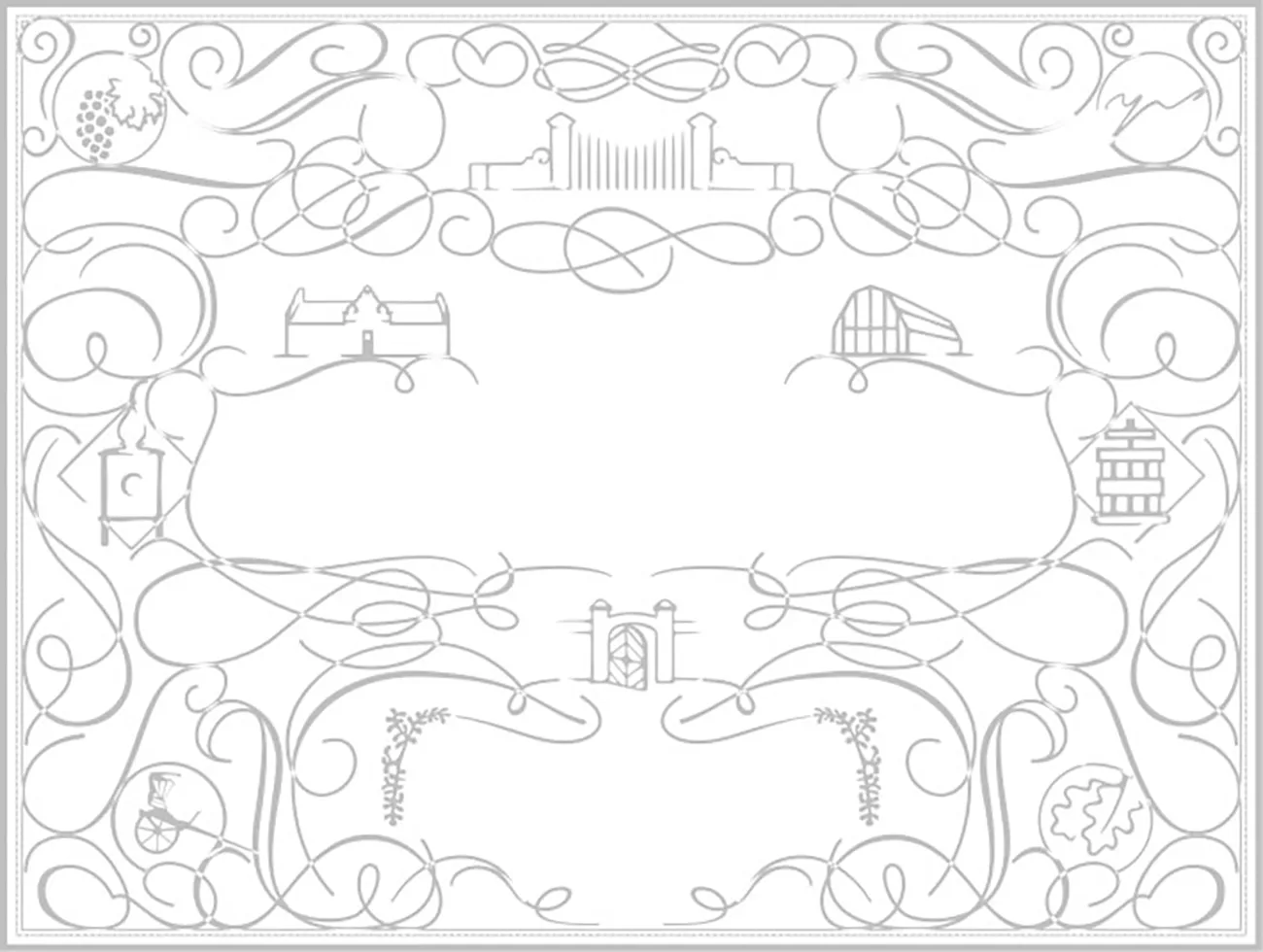 Blaauwklippen icons arranged with filigree label elements
