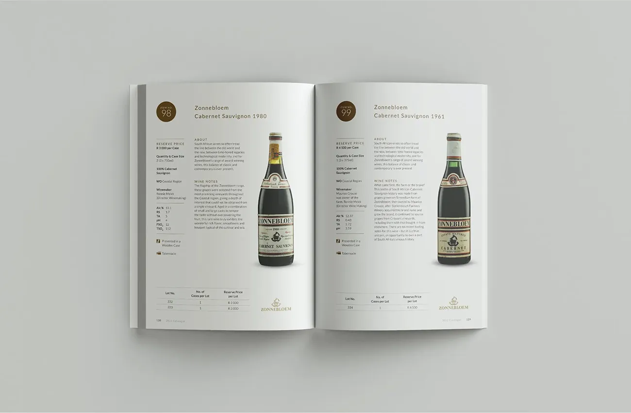 Cape Fine & Rare Wine Auction 2021 catalogue wine pages layout design