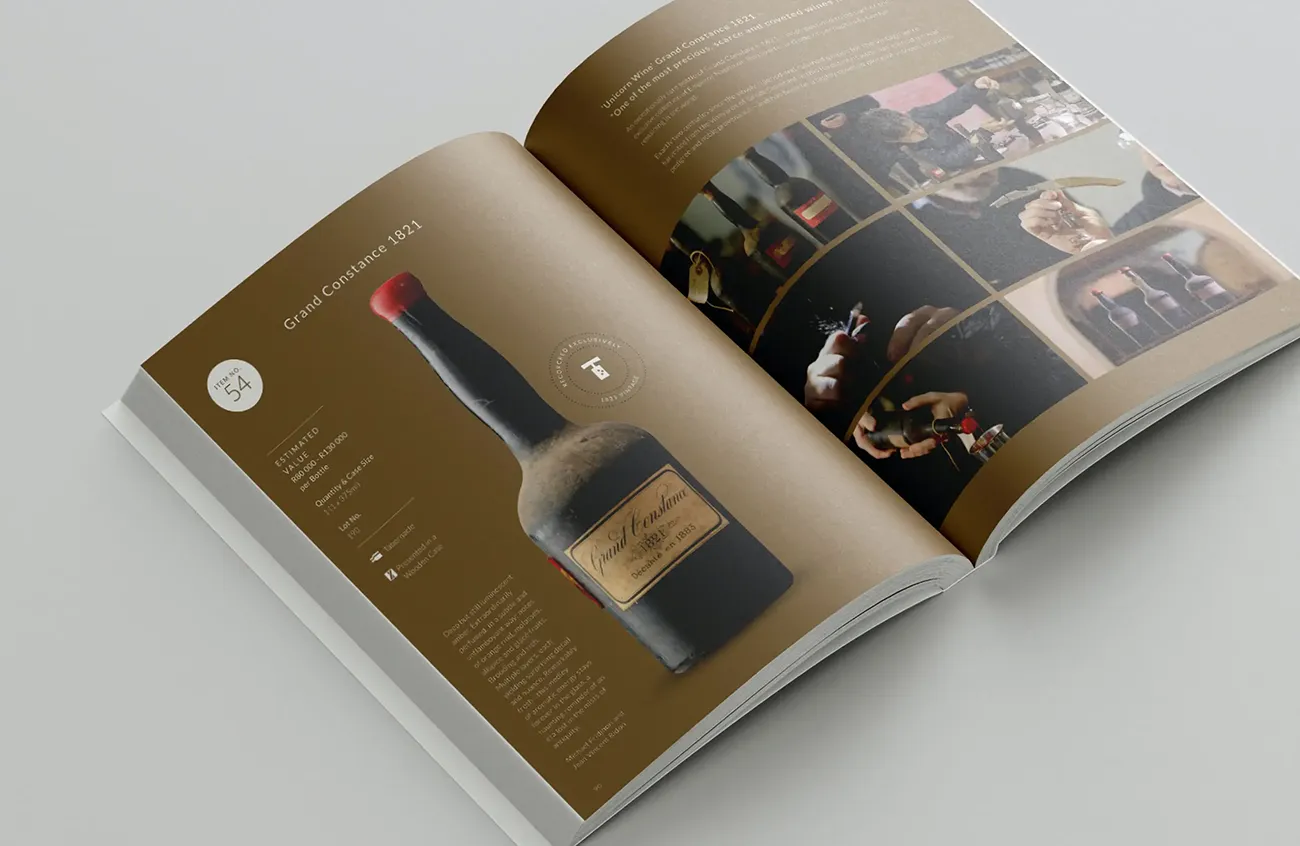 Cape Fine & Rare Wine Auction 2021 catalogue page spread design