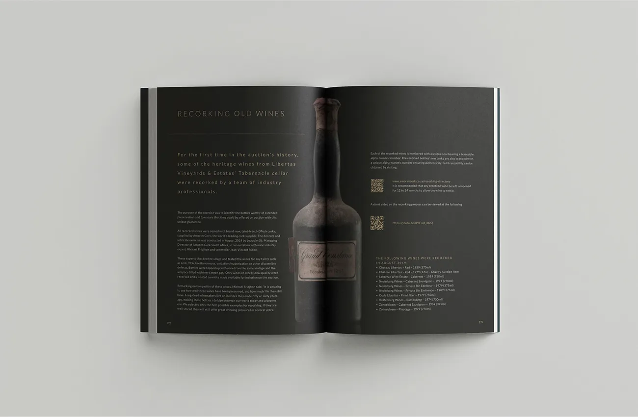 Cape Fine &amp; Rare Wine Auction catalogue spread design 2019