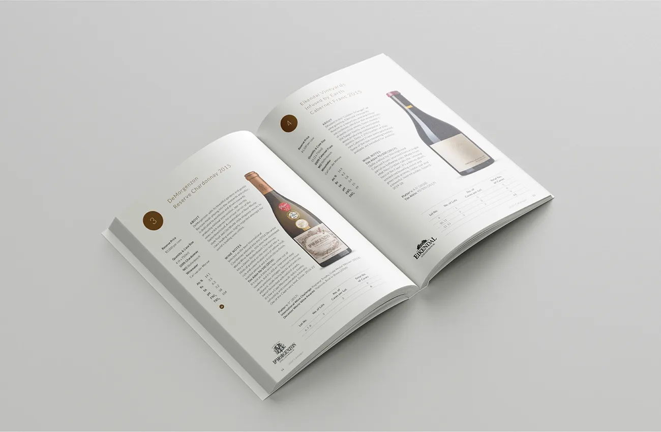 Cape Fine &amp; Rare Wine Auction catalogue spread design