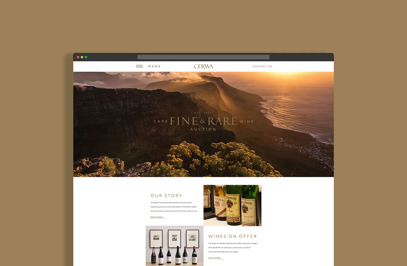 Cape Fine &amp; Rare Wine Auction website homepage design