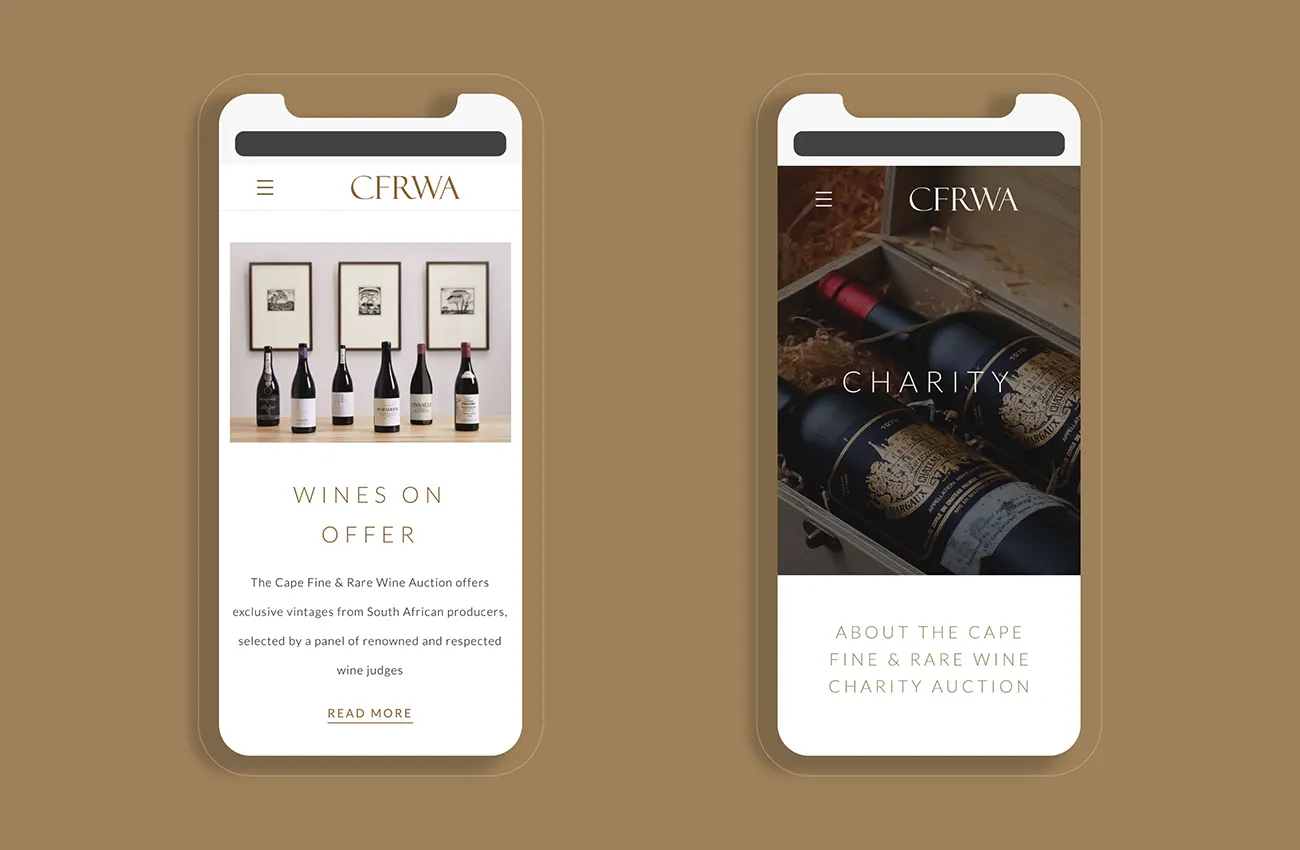 Cape Fine &amp; Rare Wine Auction website mobile design