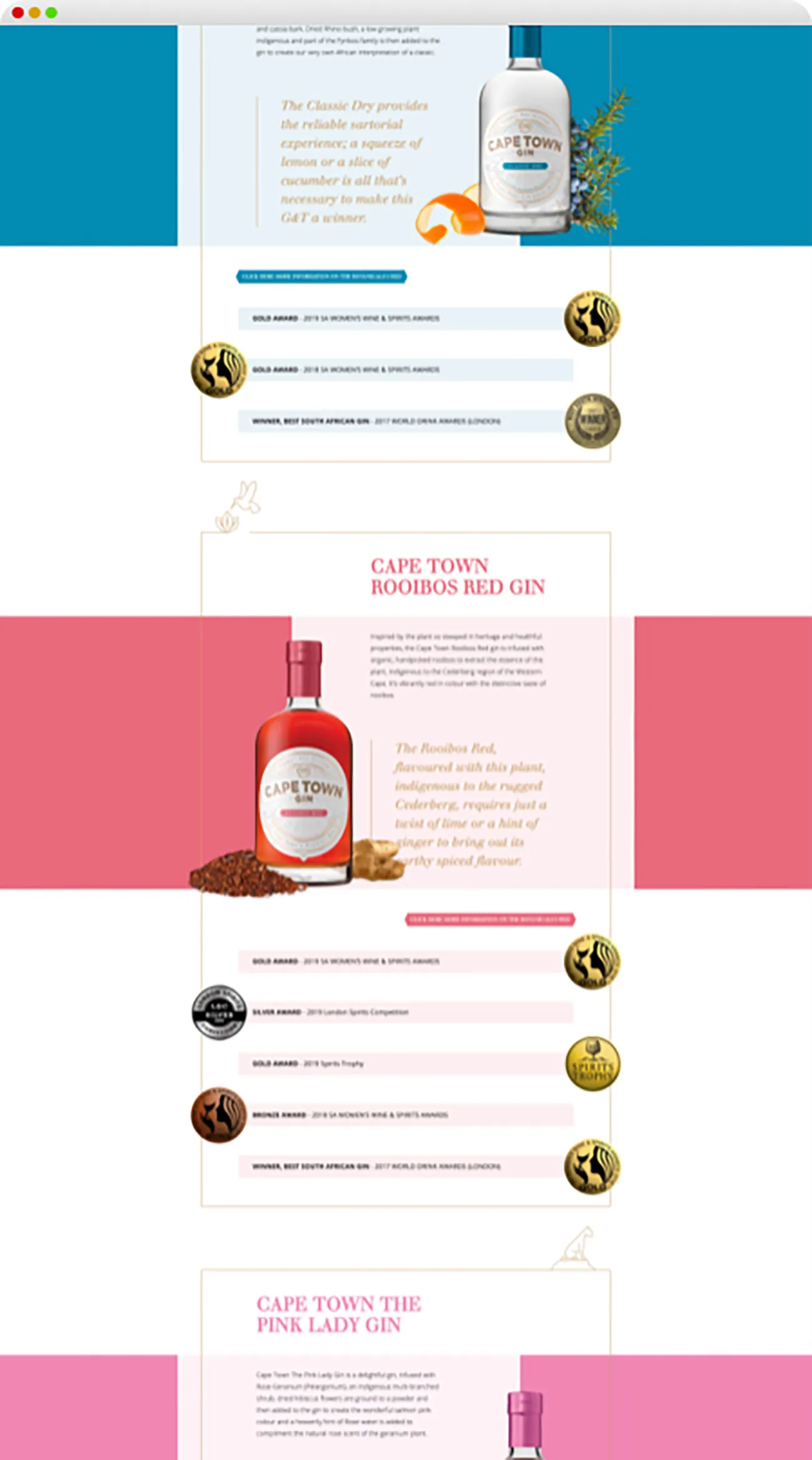 Cape Town Gin website product page design detail