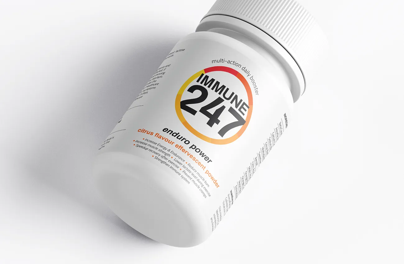 Immune247 label applied to packaging tube