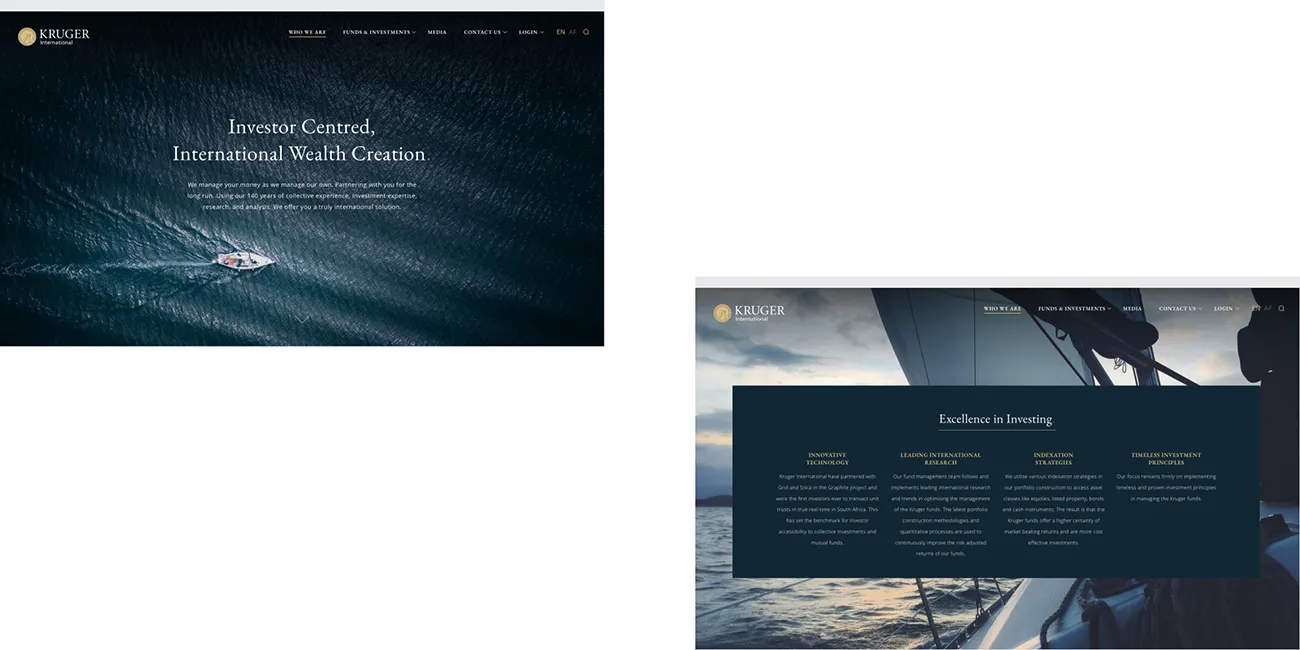 Kruger International website design and desktop view