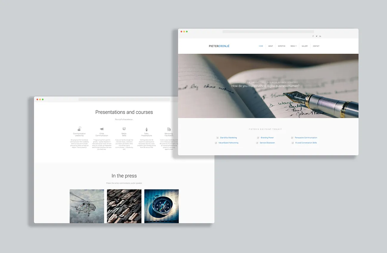 Pieter Cronjé 2 page website view