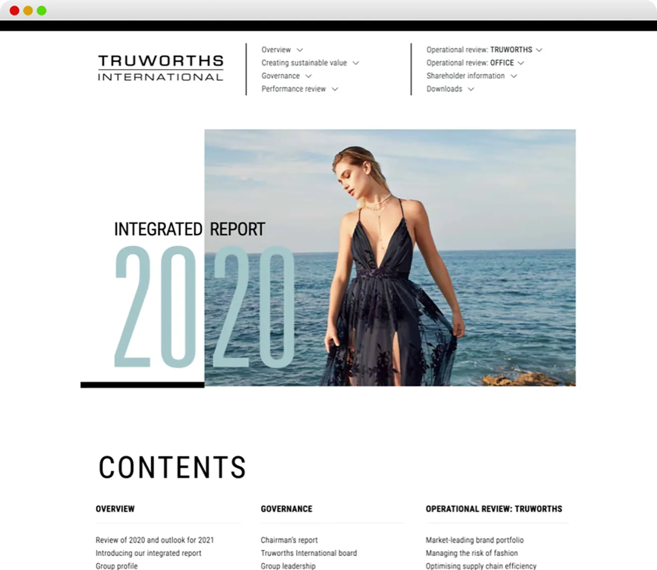 Truworths report homepage design