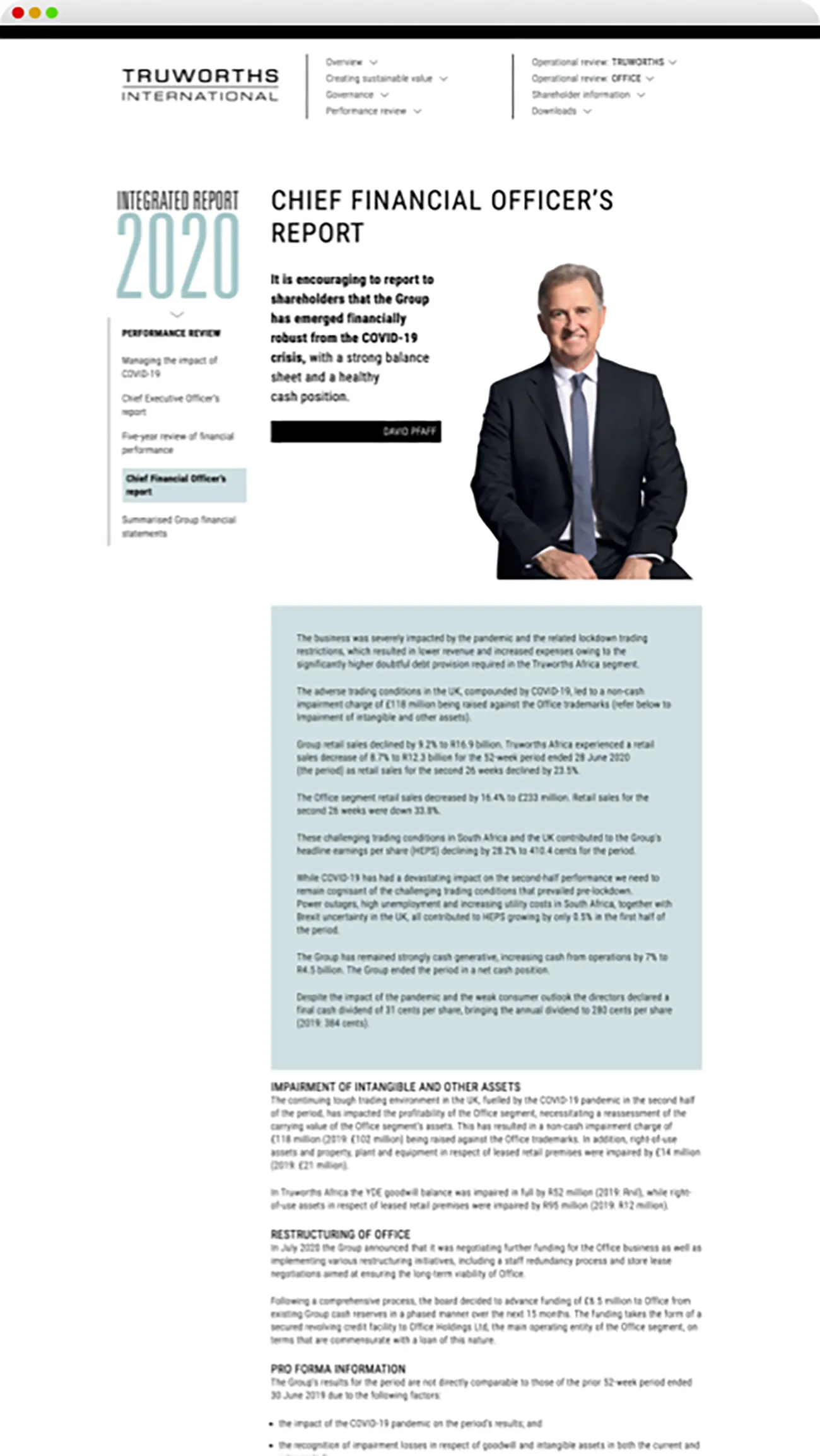 Truworths CFO report page layout