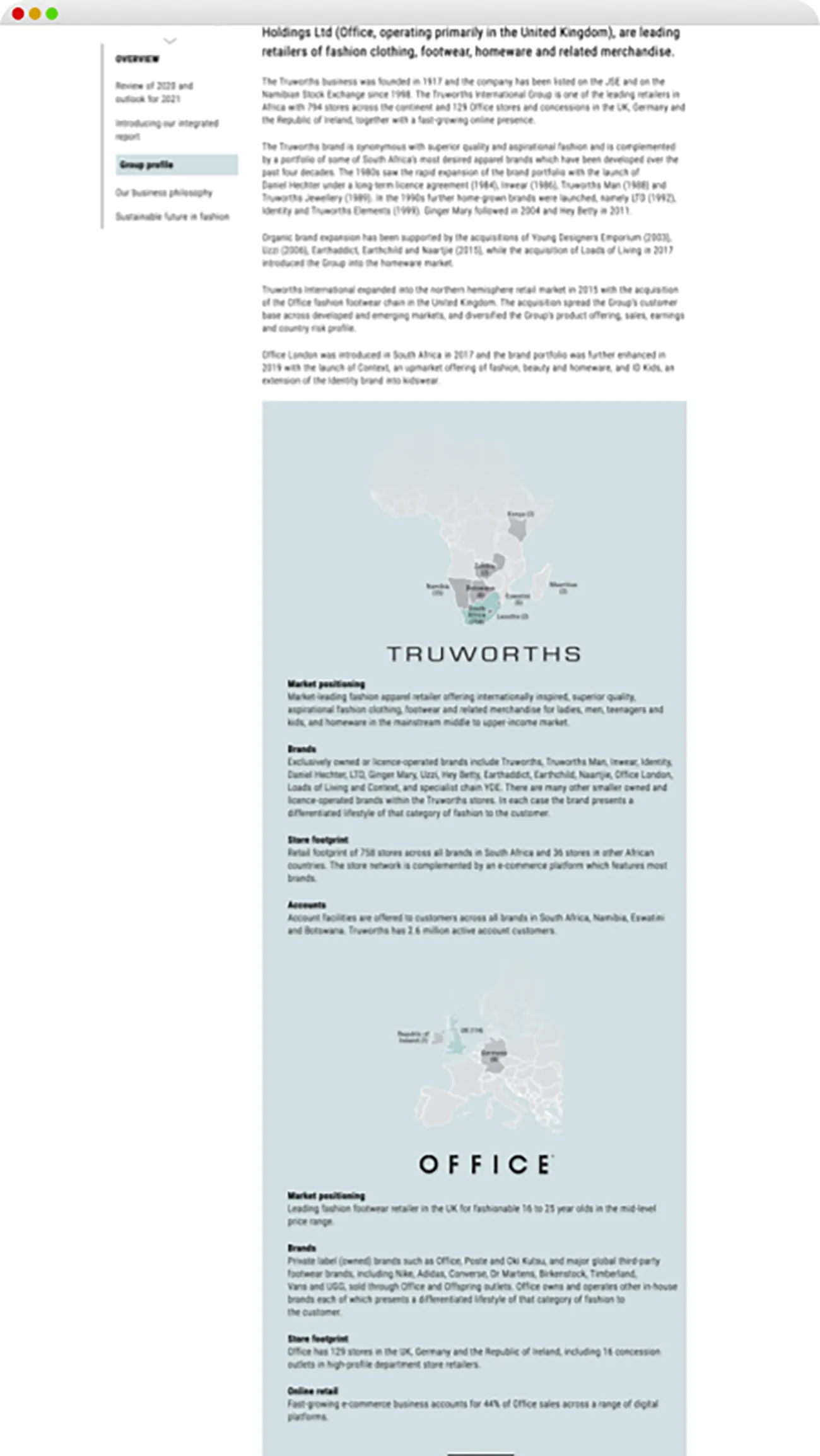 Truworths report content layout