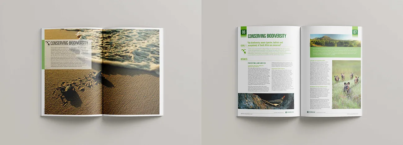 WWF annual report spread layout