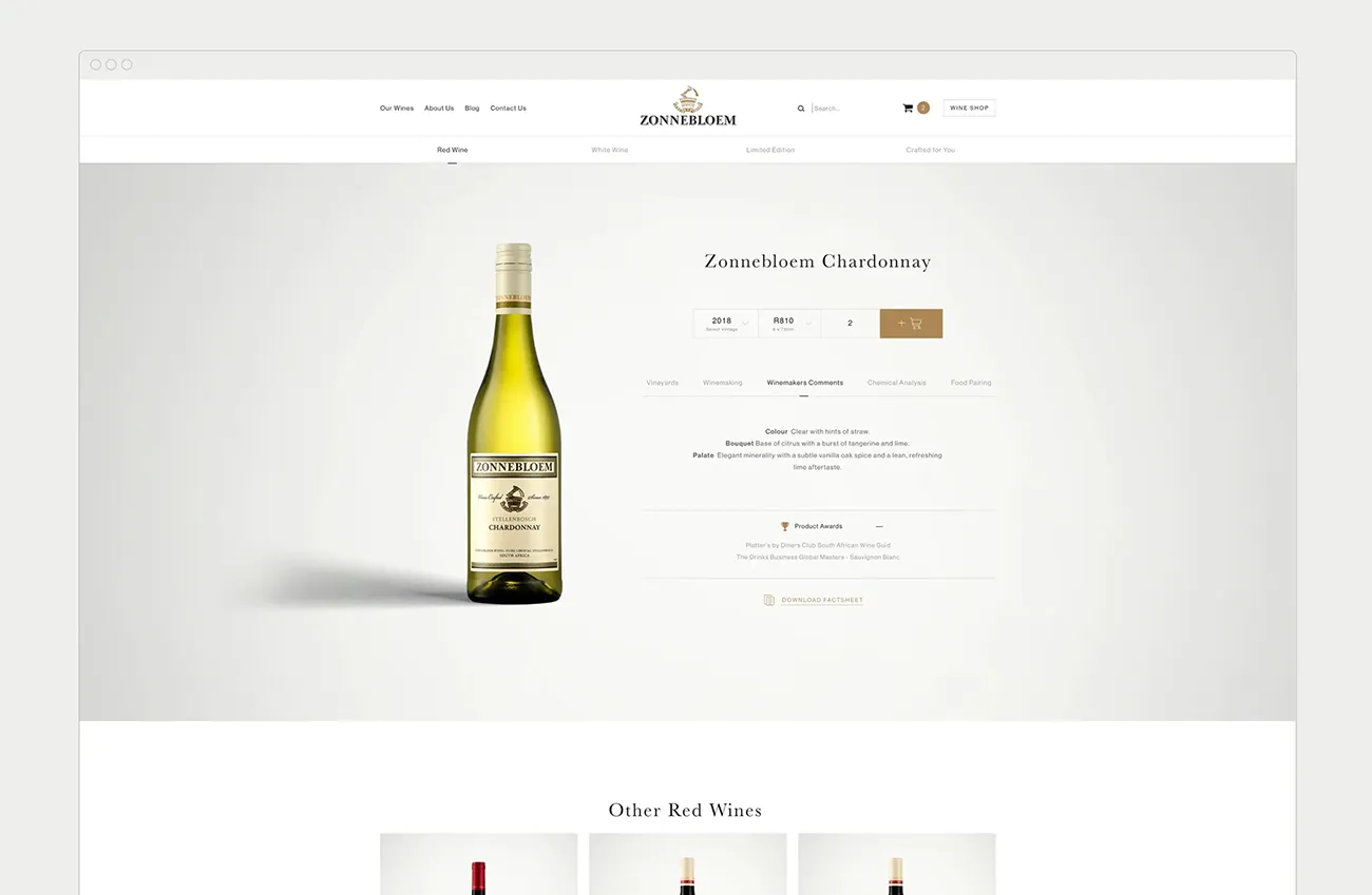 Zonnebloem website product page close-up
