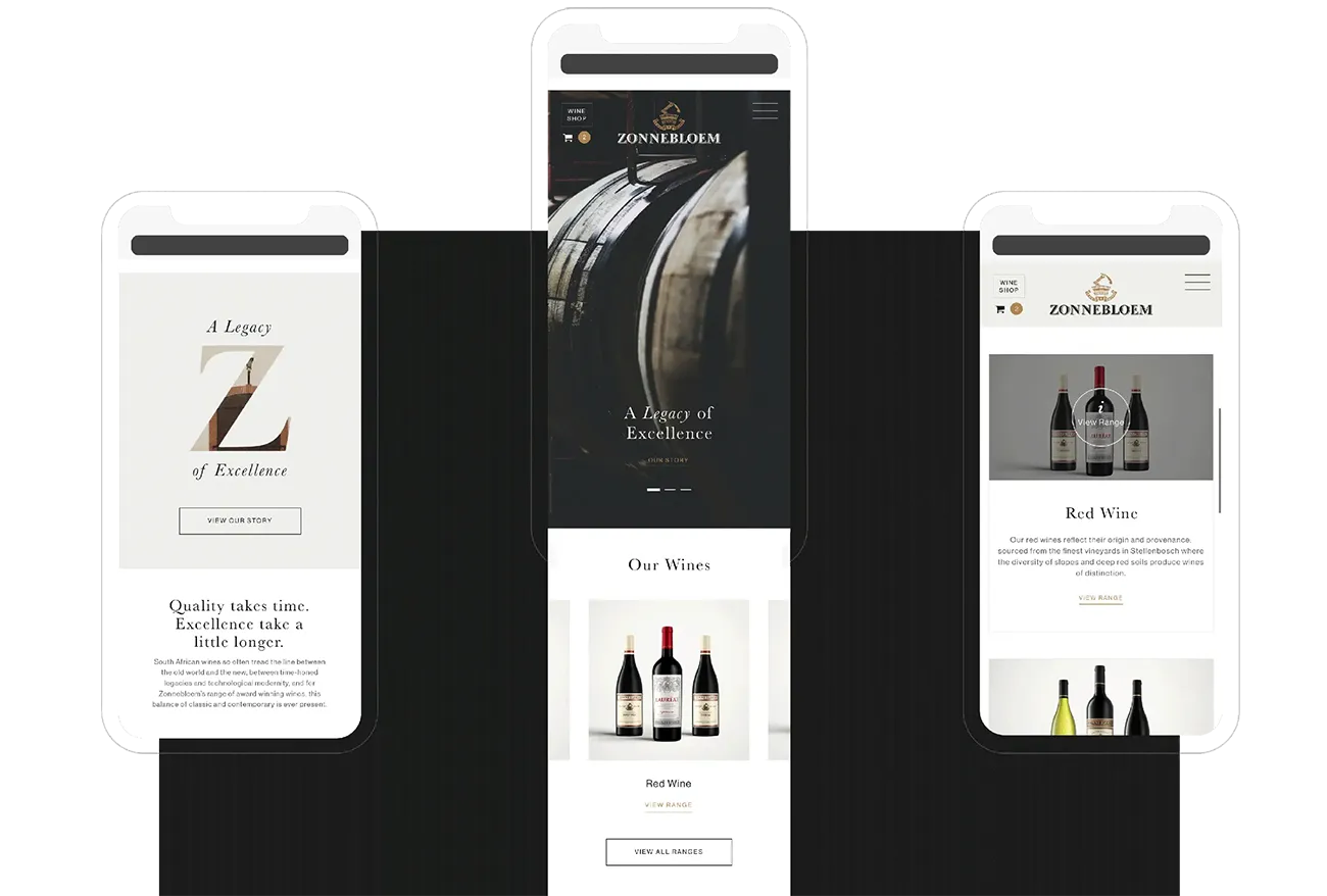 Zonnebloem mobile wine range page